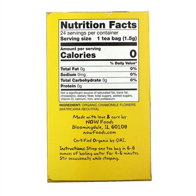 Now Foods, Real Tea, органический чай, ромашка, без кофеина, 24 чайных пакетика, по 1,5 г