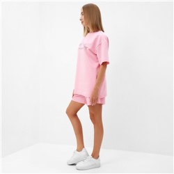 Костюм женский (футболка, шорты) MINAKU: SPORTY & STYLISH, светло-розовый, размер 44