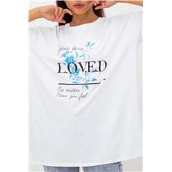 Модная футболка с цветами оверсайз, арт.2803 (Белый)