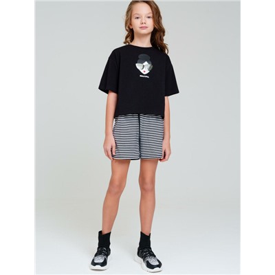 Комплект трикотажный для девочек: фуфайка (футболка), шорты