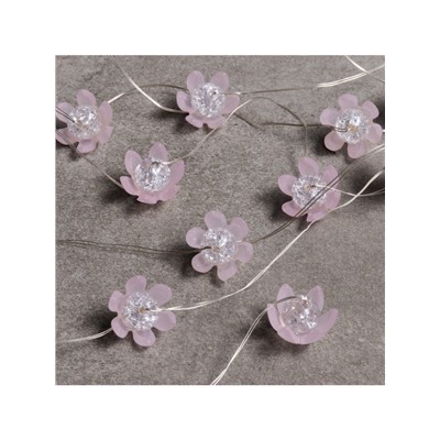 Гирлянда «Нить» 2 м роса с насадками «Цветы», IP20, нить серебристая, 20 LED, 4.6 В, батарейки AG13×3 (в комплекте), 3 режима, свечение тёплое белое