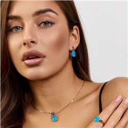 Комплект ювелирной бижутерии коллекция "Дубай" серьги, кулон и кольцо 17 р покрытие посеребрение, вставка: стекло, цвет: бирюзовый матовый, арт.215.531-17