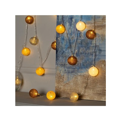 Гирлянда «Нить» 5 м с насадками «Клубки кремовые», IP20, прозрачная нить, 20 LED, свечение тёплое белое, 220 В