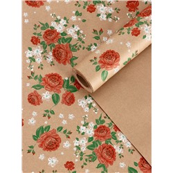 Бумага упаковочная крафт «Пионы», красный, 0.72×10±5% м, 60 г