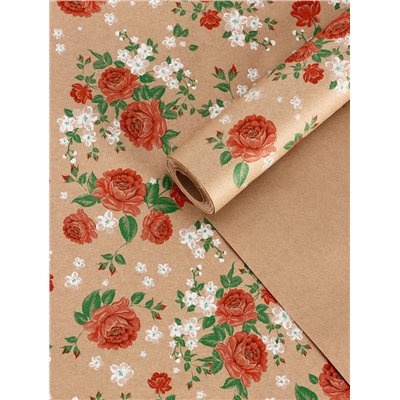 Бумага упаковочная крафт «Пионы», красный, 0.72×10±5% м, 60 г
