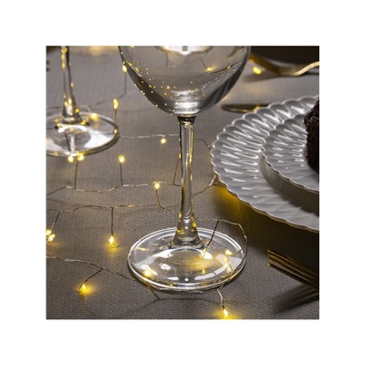 Гирлянда «Мишура» 2 м роса, IP20, серебристая нить, 50 LED, батарейки CR2032×2 (в комплекте), свечение тёплое белое