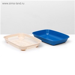 Туалет для кошек, 33.5×25×6 см, округлый, с сеткой, пластик, бежевый, синий