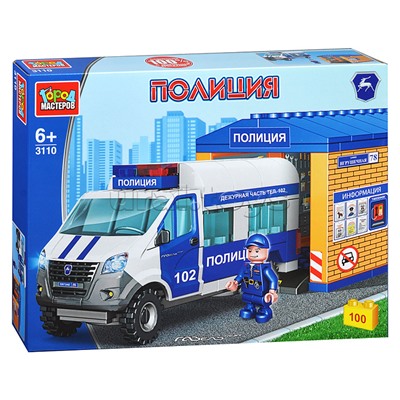 Конструктор полицейская Газель с гаражом, 100 дет.