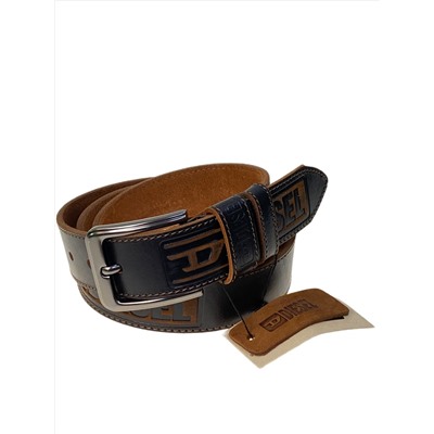 Ремень мужской из натуральной кожи, цвет черный с коричневым