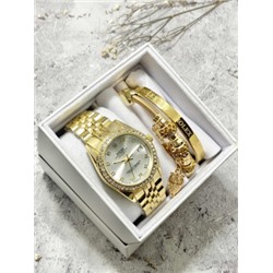 Подарочный набор для женщин часы, 2 браслета + коробка #22861795