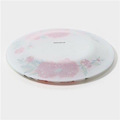 Тарелка Доляна «Пионы», d=20 см, стекло, белая