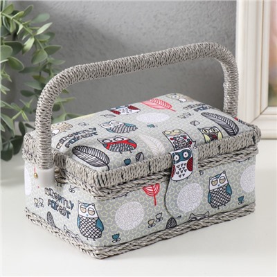 Шкатулка для рукоделия и шитья «Совы и перья», хранение ниток, иголок, мелочи, 18×12×9.5 см