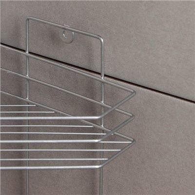 Полка угловая с мыльницей и вешалкой 2-х ярусная, 25.5×42.5 см, цвет хром