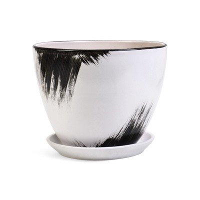 Горшок для цветов «Штрих», 8 л, d=30 см, h=23 см, с поддоном, керамика, белый