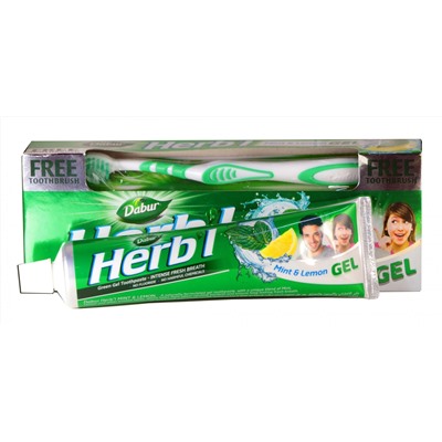 Зубная паста Мята и Лимон Дабур + зубная щётка (Dabur Herb'l Fresh Gel) 150 гр.