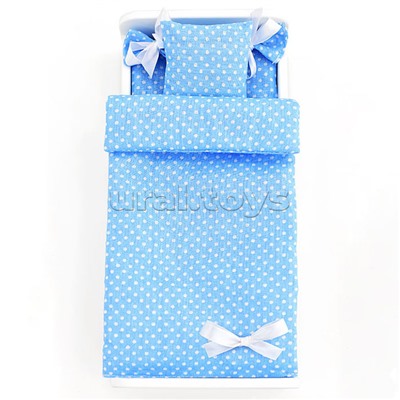 Постельное бельё голубое в горошек для барби
