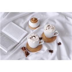 Сахарница BellaTenero, 170 мл, с ложкой, на деревянной подставке, фарфор, белая