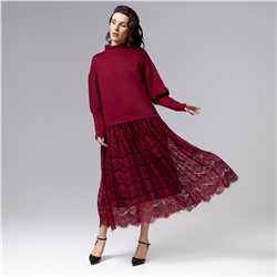 Платье комбинированное с кружевом, История в кружевах (бордо)