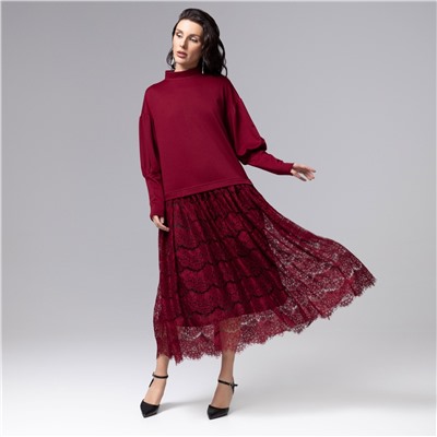 Платье комбинированное с кружевом, История в кружевах (бордо)