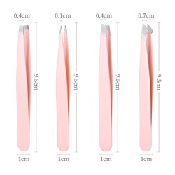 Набор пинцетов для бровей и ресниц 4 шт. в кожаном чехле. Цвет: Розовый