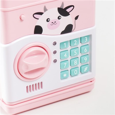 Копилка для денег с кодовым замком «Сейф. Коровка», звуковая, пластик, от батареек АА, розовый, 13×12×19 см
