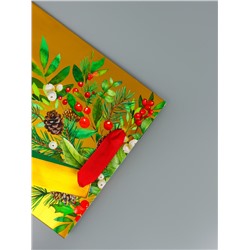 Пакет подарочный с тиснением, «Новогодний букет», люкс, 18×22.3×10 см