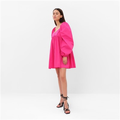 Платье с объёмными рукавами мини женское MIST, фуксия, размер 44-46