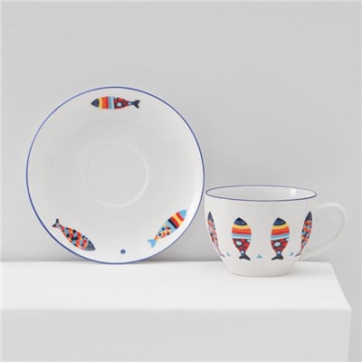 Сервиз чайный Доляна «Емеля», 12 предметов: 6 чашек 280 мл, 6 блюдец d=15 см, фарфор, белый