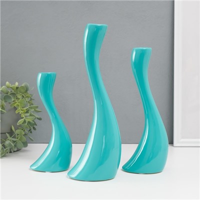 Подсвечник на 1 свечу «Волна», набор 3 шт., d=2.5 см, бирюза, h=20; 25; 30 см