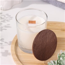 Ароматическая свеча в стакане с деревянным фитилем и крышкой «Сладкий гранат», из соевого воска, 110 г