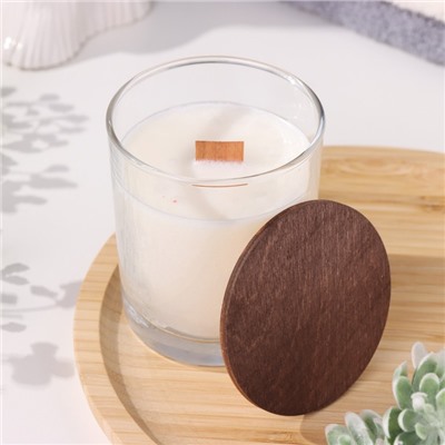 Ароматическая свеча в стакане с деревянным фитилем и крышкой «Сладкий гранат», из соевого воска, 110 г