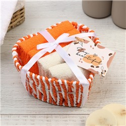 Салфетки махровые декоративные «Этель. Сердечко», 4 шт., 30×30 см, хлопок 100%, оранжевые