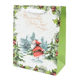 Пакет бумажный 18х23х10 см "Новый Год" с атлас.лент.,ламинированный NFYS 03 Stilerra