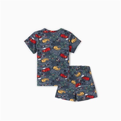 Пижама для мальчика (футболка и шорты) «Самолёты», серая, размер 30-32 (110-116 см)