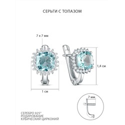 Серьги из серебра с топазом и кубическим цирконием родированные 925 пробы GTE-3553-T