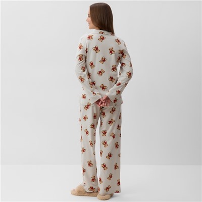 Пижама новогодняя женская (рубашка, брюки) KAFTAN «Мишка в шарфе», размер 52-54