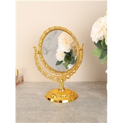 Зеркало настольное ажурное двустороннее 26 см круглое / YDW-08 /уп 48/золото