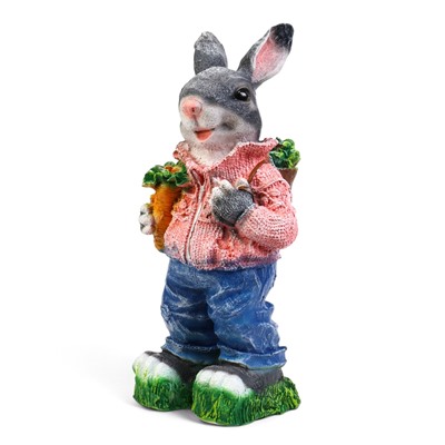 Садовая фигура из полистоуна «Зайка с морковкой и рюкзаком», 40×14×18 см