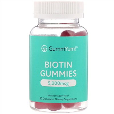GummYum!, Жевательные таблетки с биотином, натуральный клубничный ароматизатор, 2500 мкг, 60 шт.