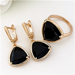 Комплект серьги и кольцо с камнем черного цвета, покрытие позолота, коллекция Дубайское золото, арт.215.649-17