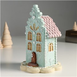 Фигурка полистоун «Пряничный домик голубой с розовой крышей», 13×13×20 см
