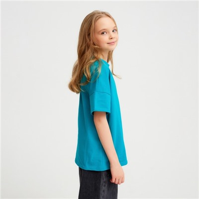 Футболка детская однотонная MINAKU: Basic line, бирюзовая, рост 140 см
