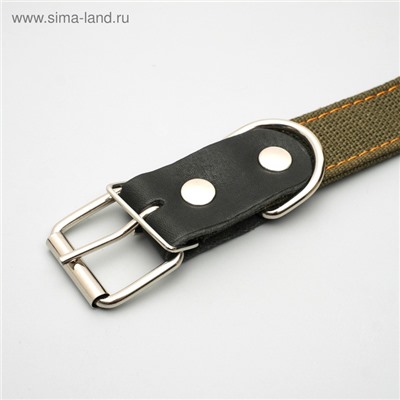 Ошейник брезентовый двухслойный, безразмерный, 72×3.5 см, ОШ 45-60 см, хаки