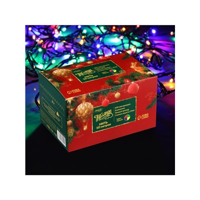 Гирлянда «Нить» 10 м, IP44, тёмная нить, 100 LED, свечение мульти, 8 режимов, 220 В