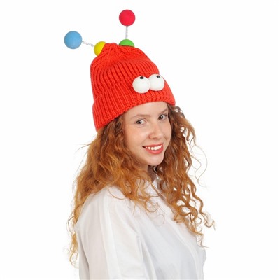 Карнавальная шапка «Глазастик», с рожками р-р 56-58, красная