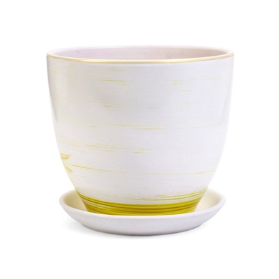 Горшок для цветов «Тропики », 5 л, d=22 см, h=19.5 см, с поддоном, керамика, белый