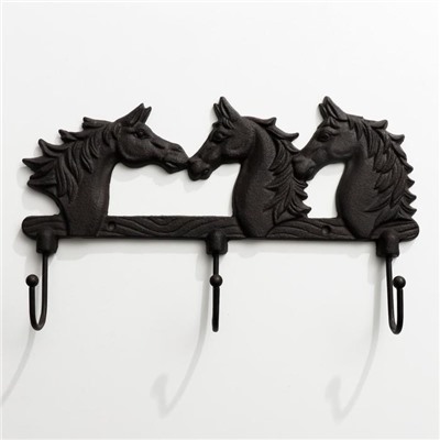 Крючки декоративные «Три коня», чугун, ключница настенная, 21×13×6.5 см
