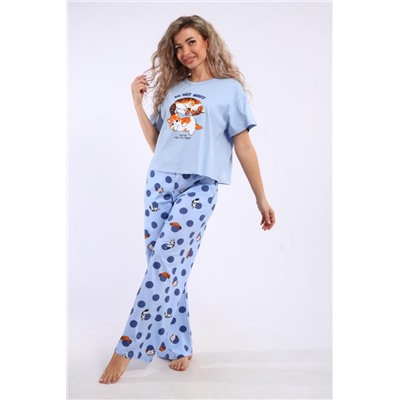 Костюм домашний арт. КД-00-007 (Голубой/котята-горошки)