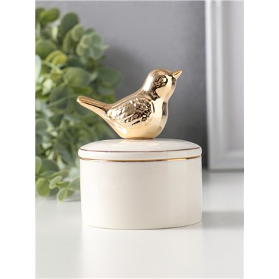 Шкатулка для украшений керамика с золотой линией «Птичка», с крышкой, 7×7×9 см