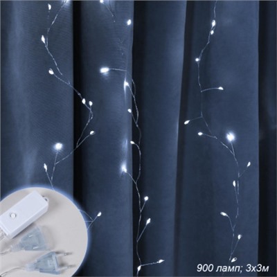 Гирлянда светодиодная Занавес 3х3 м, 900 LED / GN41 /уп 50/ холодный белый